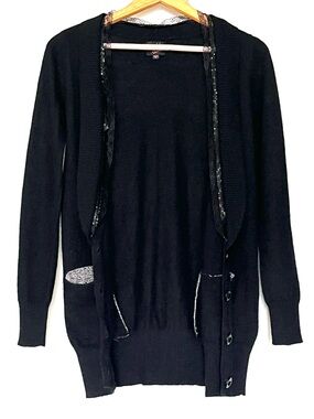 KATIE JUDITH Black Angora Blend V-Neck Cardigan Sequin Pocket Sweater EU 36